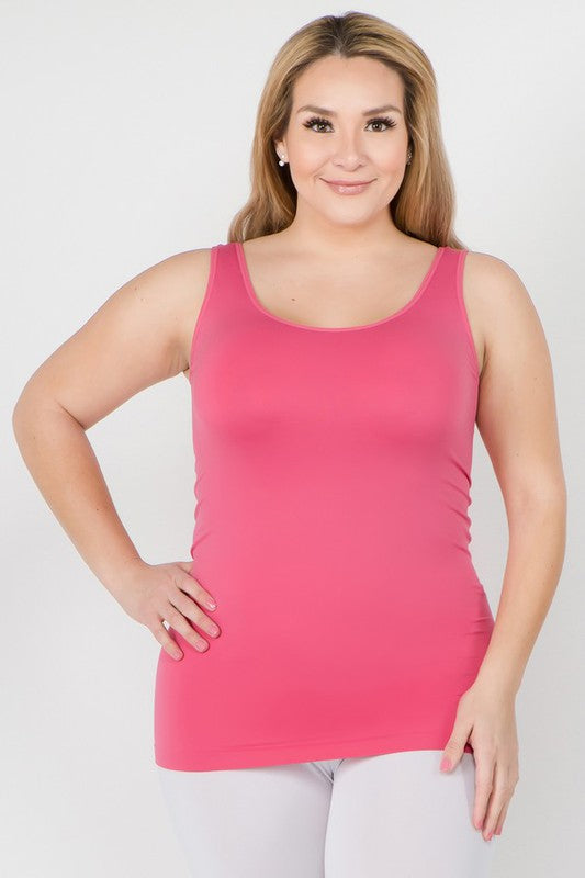 Yelete Plus Size Seamless Fitted Scoop Neck Tank Top in 5 Colors