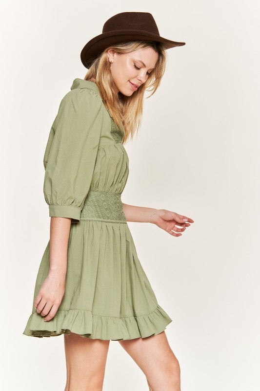 Jade by Jane Plus Cotton Eyelet Detail 3/4 Sleeve V-Neck Mini Dress