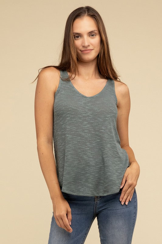 Zenana Slub Knit Relaxed V-Neck Cami Tank Top in 5 Colors