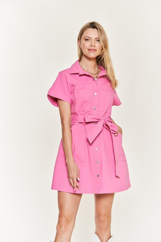 Jade By Jane Belted cotton short dress in 2 Colors