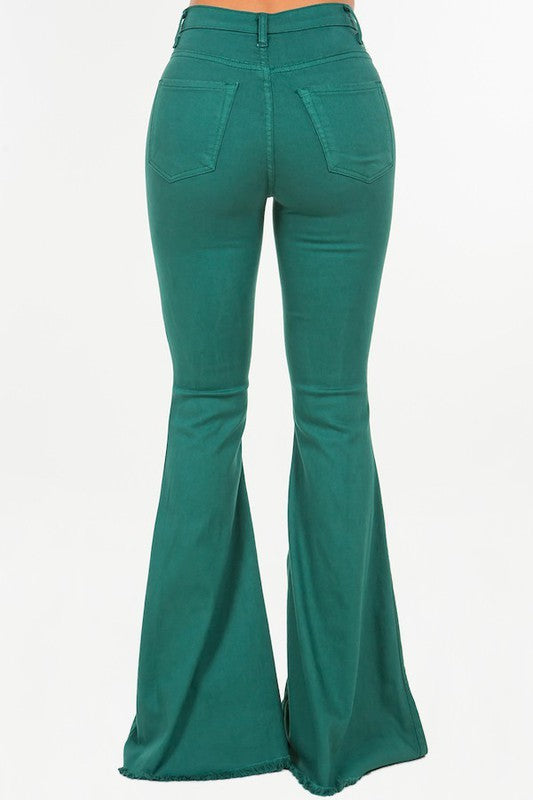 Bell Bottom Jean In Hunter Green - Inseam 32