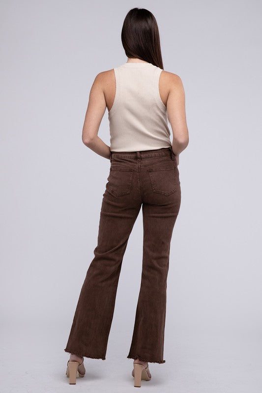 Zenana Color Washed Cotton Raw Hem Wide Leg Jeans in 6 Colors