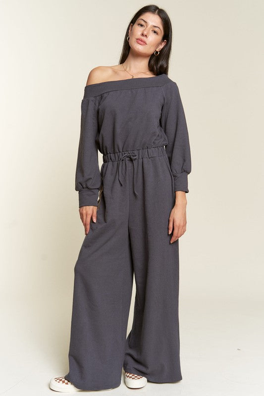 Jade by Jane One Shoulder Cotton Terry Knit Jumpsuit