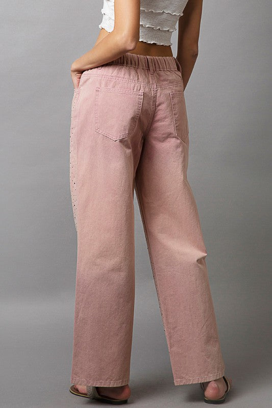 POL Rhinestone Front Color Gradient Wide Leg Pants in Dusty Pink NWT