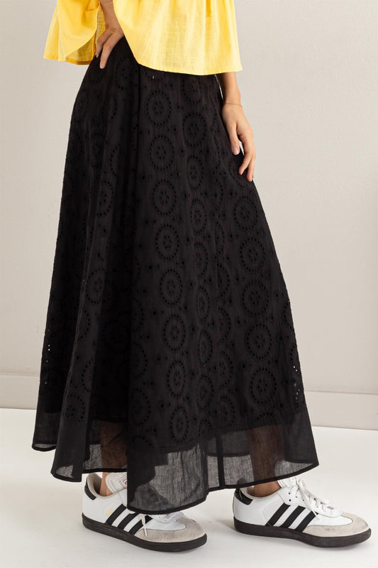 HYFVE Eyelet Cotton High-Waist Pull-On Maxi Skirt in Black