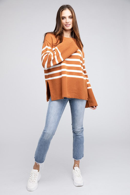 Bibi Oversized Striped Crew Neck Sweater in 2 Colors