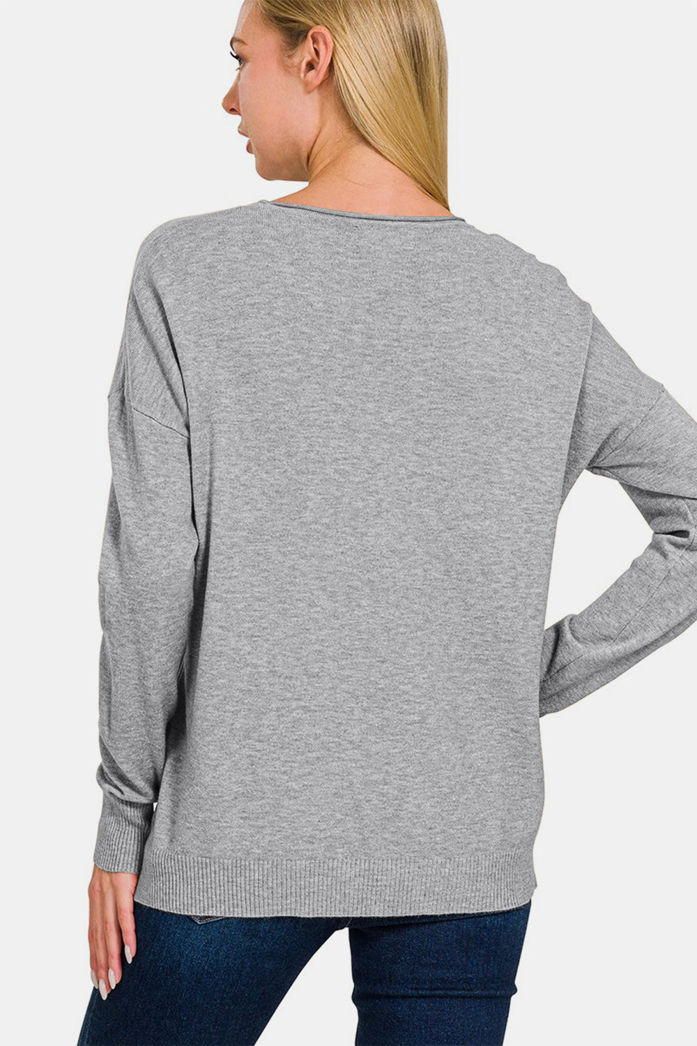 Zenana Front Seam Round Neck Sweater in Heather Gray NWT