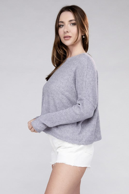 Zenana Soft Ribbed Knit Round Neck Cropped Sweater in 5 Colors