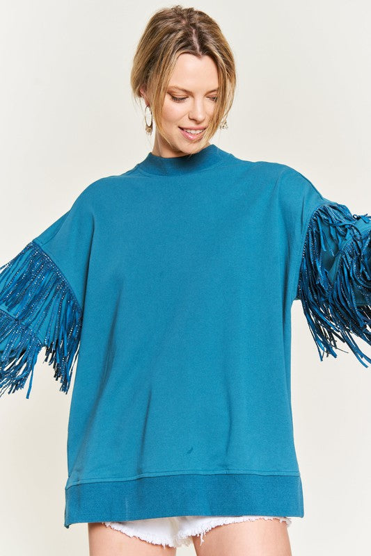 Jade By Jane Silver Studded Fringed Sleeve Top in 2 Colors