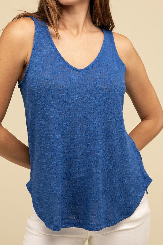 Zenana Slub Knit Relaxed V-Neck Cami Tank Top in 5 Colors