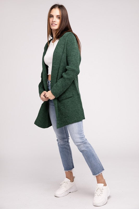 Zenana Hooded Open Front Tunic Cardigan Sweater in 4 Colors