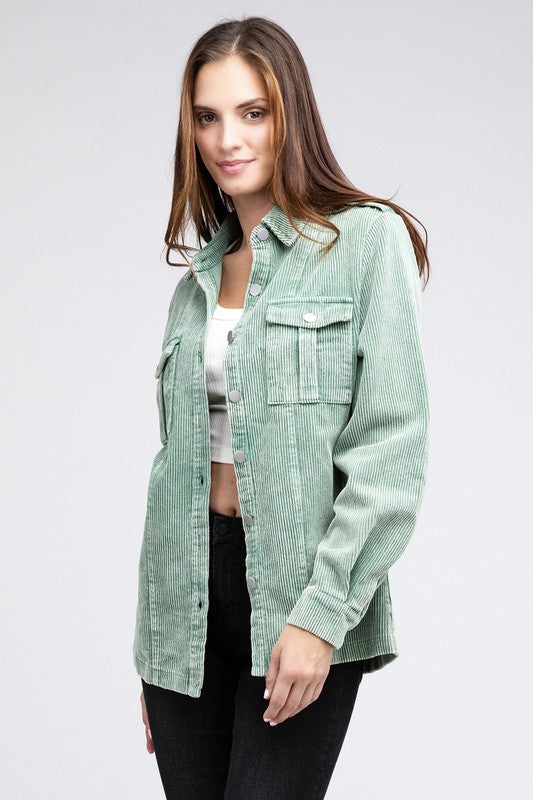 BiBi Corduroy Button-Down Jacket in 3 Colors