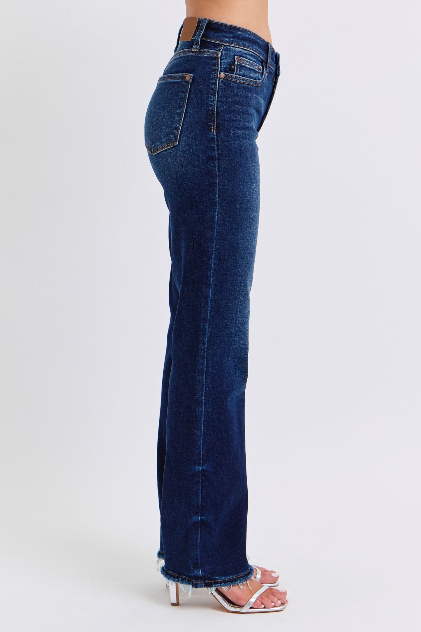 Judy Blue Full Size Raw Hem Straight Leg Jeans in Dark Wash Blue