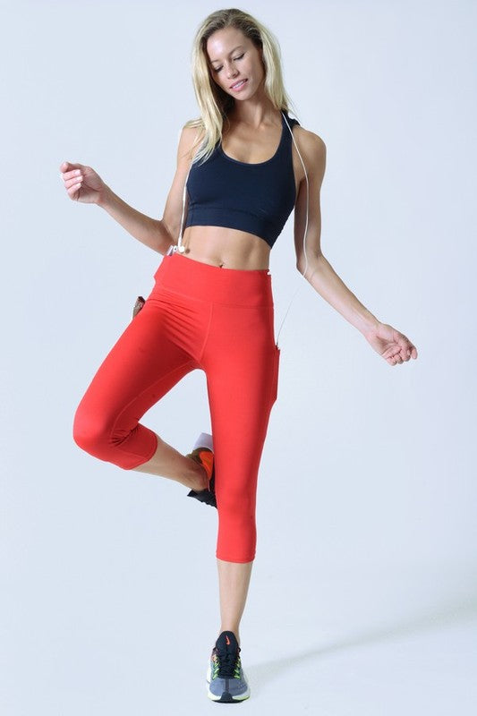 Yelete Activewear High Waist Capri Leggings with 3 Pockets in 11 Colors