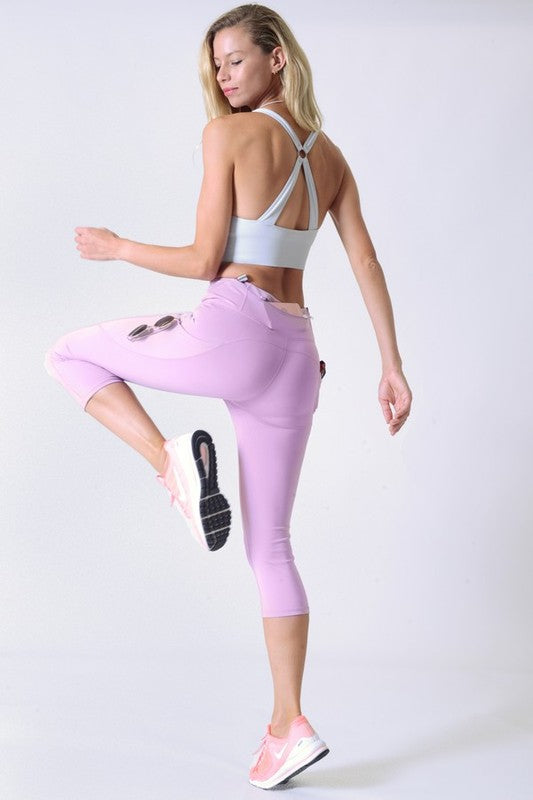 Yelete Activewear High Waist Capri Leggings with 3 Pockets in 11 Colors