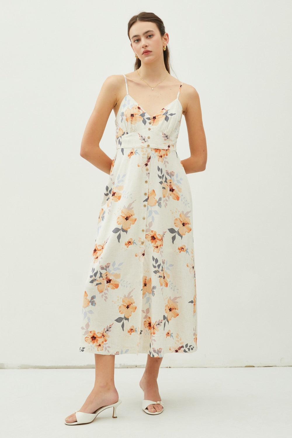 HYFVE Floral Button Down Cami Midi Dress