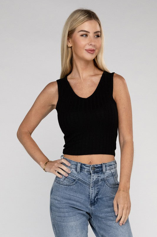 Zenana Ribbed Scoop Neck Fitted Cropped Tank Top in 7 Colors