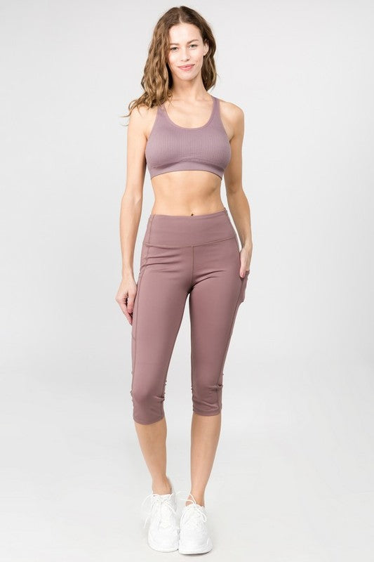 Yelete Activewear High Waist Capri Leggings with 3 Pockets in 11 Colors