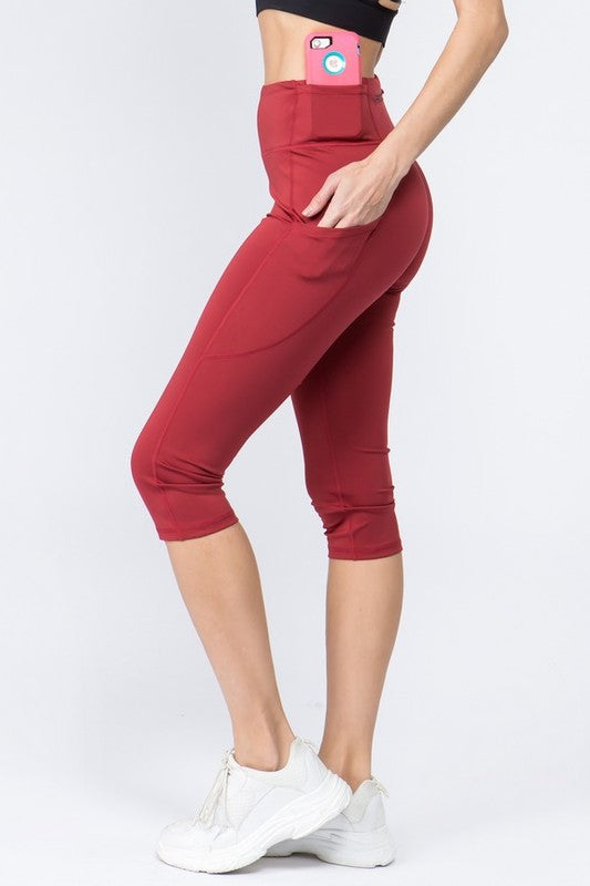 Yelete Activewear High Waist Capri Leggings with 3 Pockets in 11 Colors