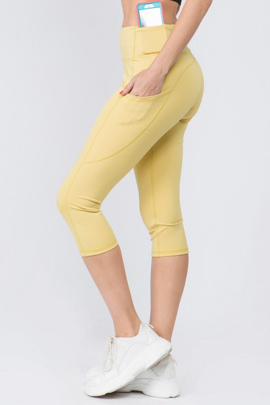 Yelete Activewear High Waist Capri Leggings with 3 Pockets in 11 Colors