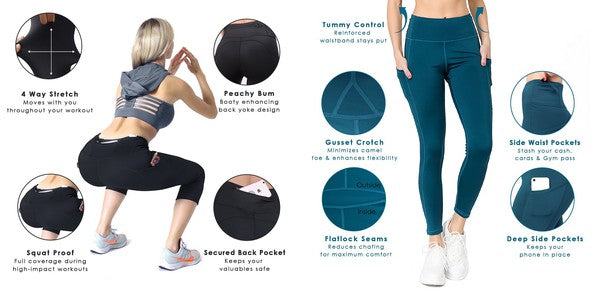 Yelete Activewear High Waist Capri Leggings with 3 Pockets in 11 Colors