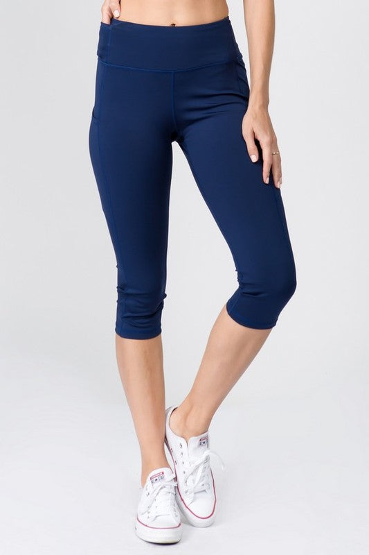 Yelete Activewear High Waist Capri Leggings with 3 Pockets in 11 Colors