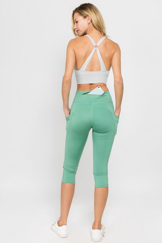 Yelete Activewear High Waist Capri Leggings with 3 Pockets in 11 Colors