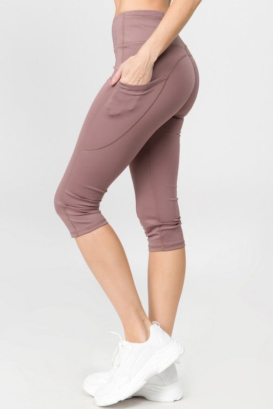 Yelete Activewear High Waist Capri Leggings with 3 Pockets in 11 Colors