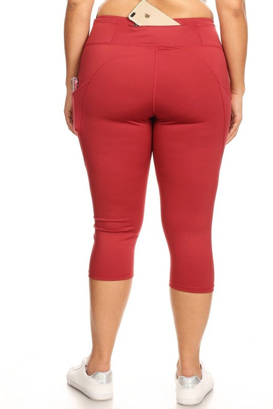 Yelete Plus Size High Waist Tech Pocket Workout Capri Leggings Yoga Pants in 5 Colors