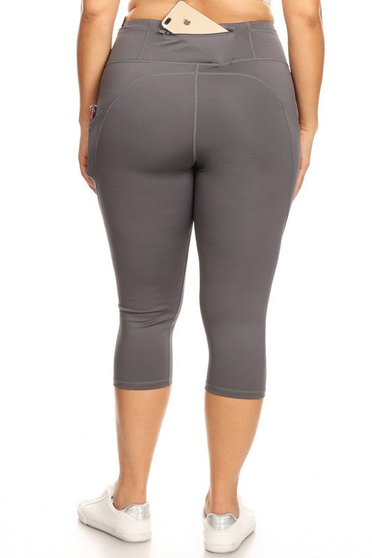 Yelete Plus Size High Waist Tech Pocket Workout Capri Leggings Yoga Pants in 5 Colors