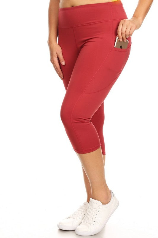 Yelete Plus Size High Waist Tech Pocket Workout Capri Leggings Yoga Pants in 5 Colors