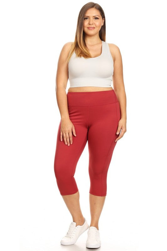 Yelete Plus Size High Waist Tech Pocket Workout Capri Leggings Yoga Pants in 5 Colors