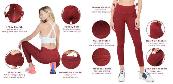 Yelete Plus Size High Waist Tech Pocket Workout Capri Leggings Yoga Pants in 5 Colors