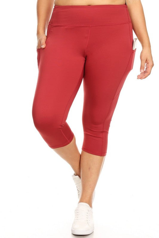 Yelete Plus Size High Waist Tech Pocket Workout Capri Leggings Yoga Pants in 5 Colors