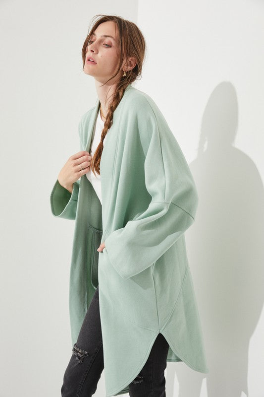 Jade By Jane Oversized Open Front Cardigan Sweater in Sage