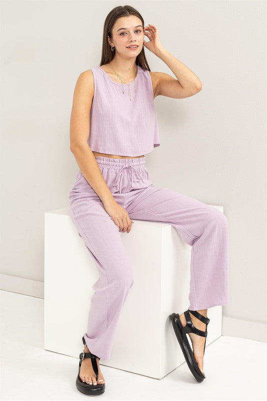 HYFVE Linen Blend Crop Tank and Pants Set in 2 Colors