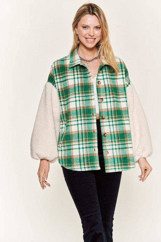 Jade By Jane Multi Plaid Fuzzy Sleeve Jacket