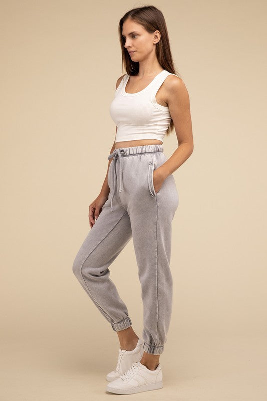 Zenana Acid Wash Fleece Sweatpants in 3 Colors