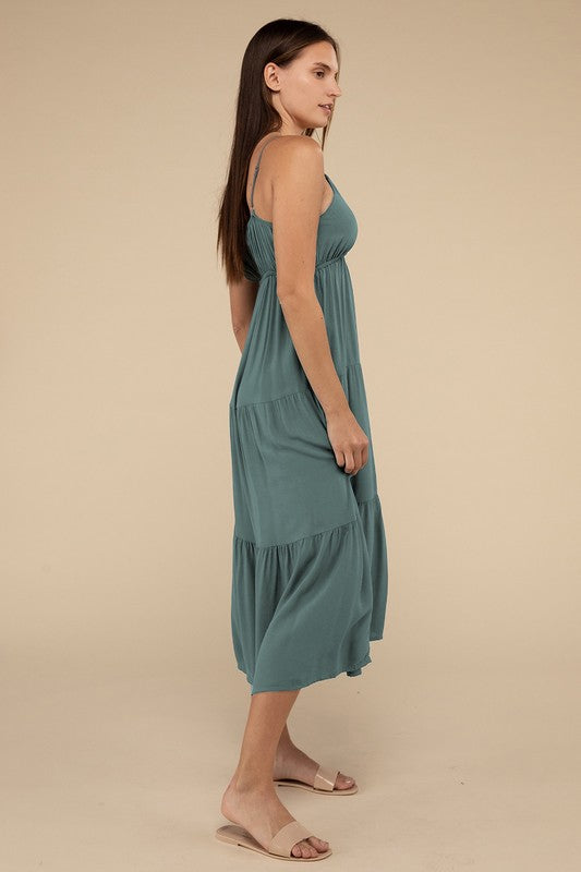 Zenana Woven Tiered V-Neck Cami Midi Dress in 3 Colors