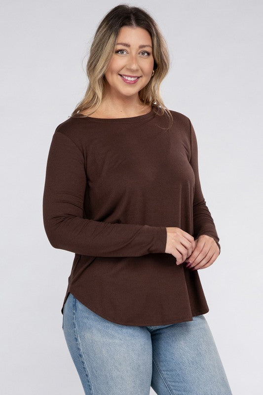 Zenana Plus Size Long Sleeve Round Hem Jersey Tunic T-Shirt