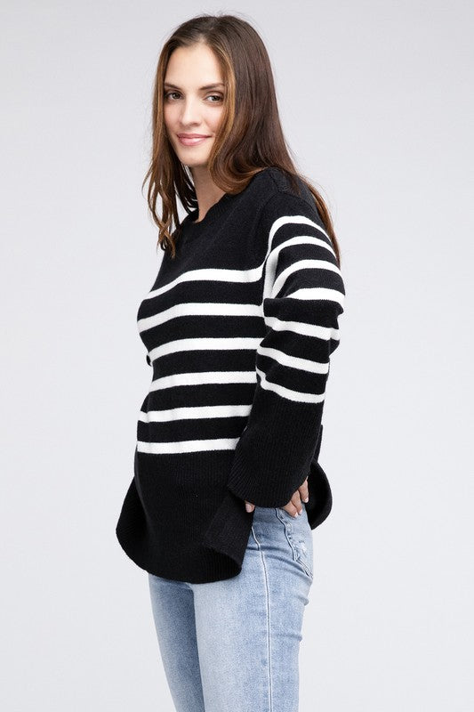 Bibi Oversized Striped Crew Neck Sweater in 2 Colors