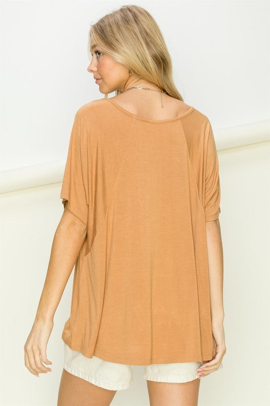 HYFVE Oversized Slinky Short Sleeve Tunic V-Neck T-Shirt in 3 Colors