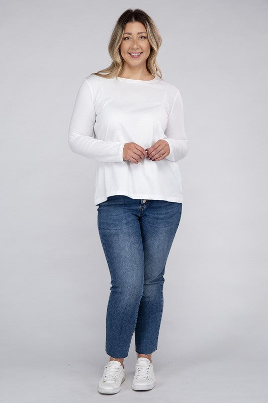 Zenana Plus Cotton Crew Neck Long Sleeve T-Shirt in 3 Colors