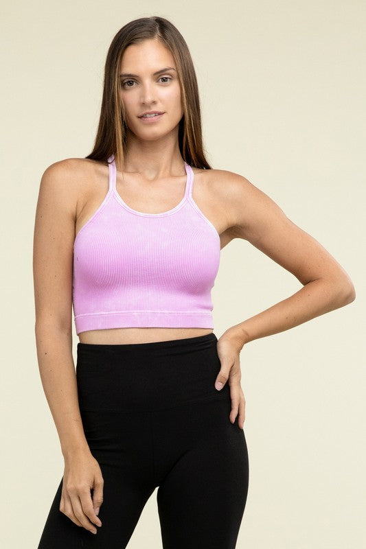 Zenana Vintage Washed Ribbed Seamless Cropped Cami Tank Top in 3 Colors