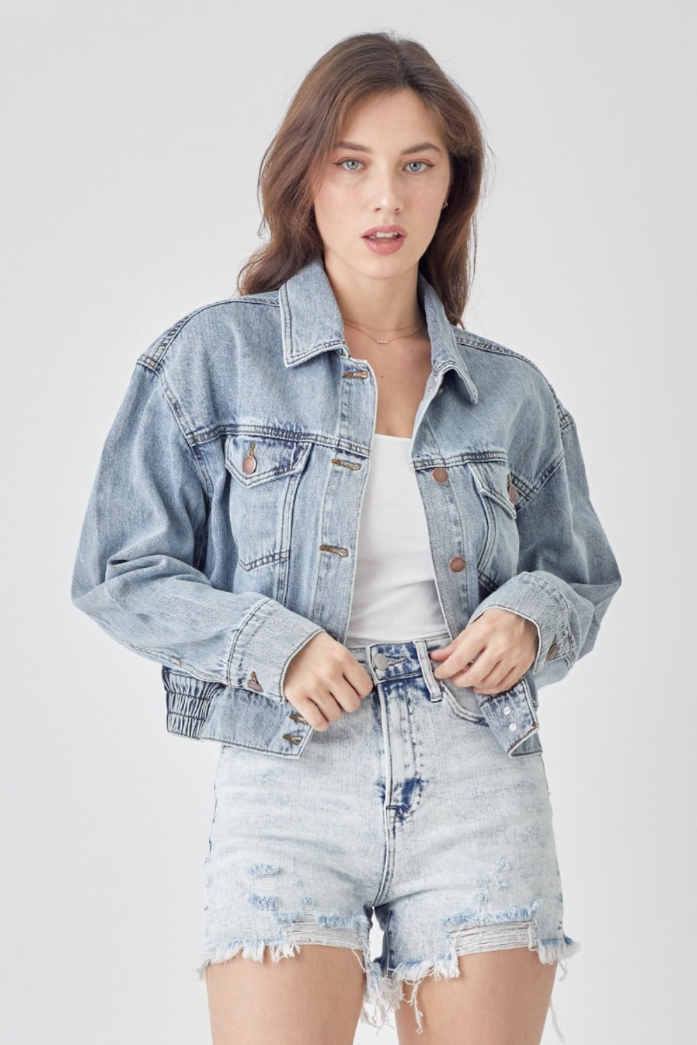 RISEN Cropped Faded Denim Jacket