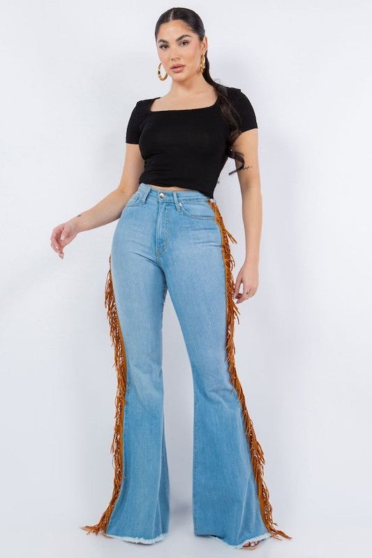 Fringe Bell Bottom In Light Blue