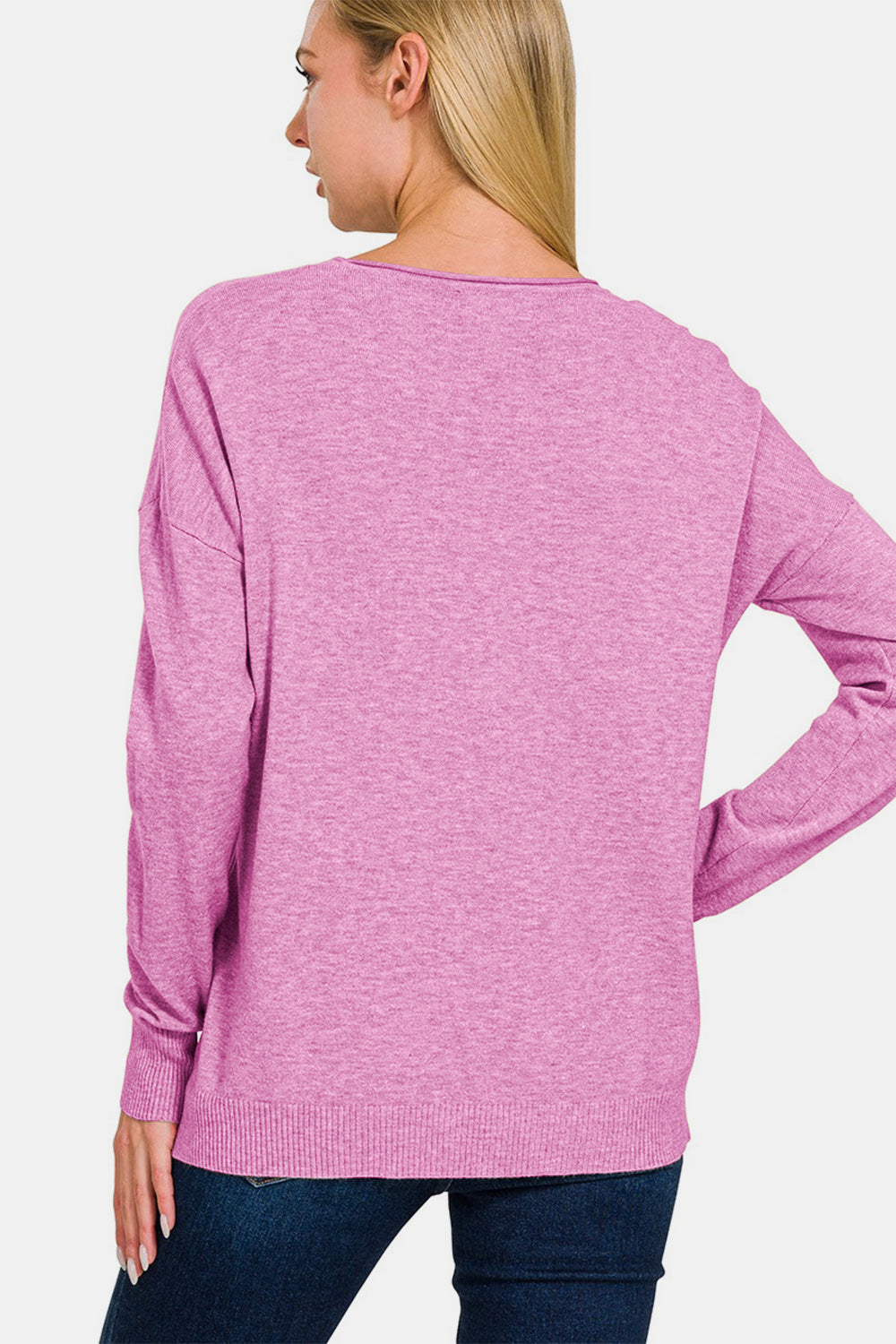 Zenana Front Seam Round Neck Sweater in Moonlit Mauve Pink NWT