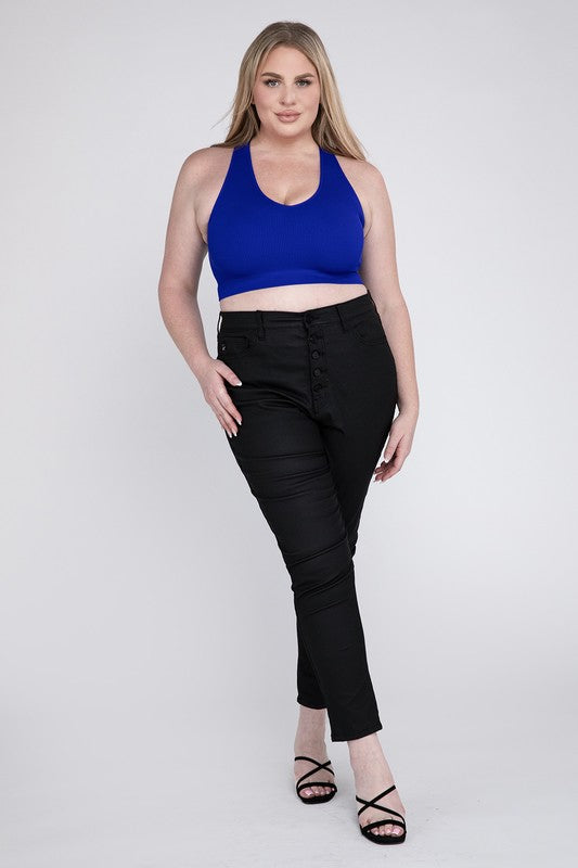 Zenana Plus Ribbed Racerback Cropped Tank Top