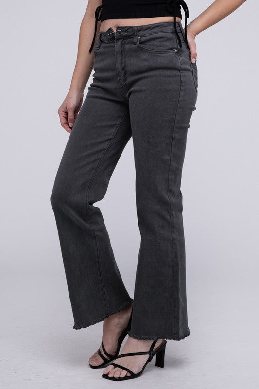 Zenana Color Washed Cotton Raw Hem Wide Leg Jeans in 6 Colors