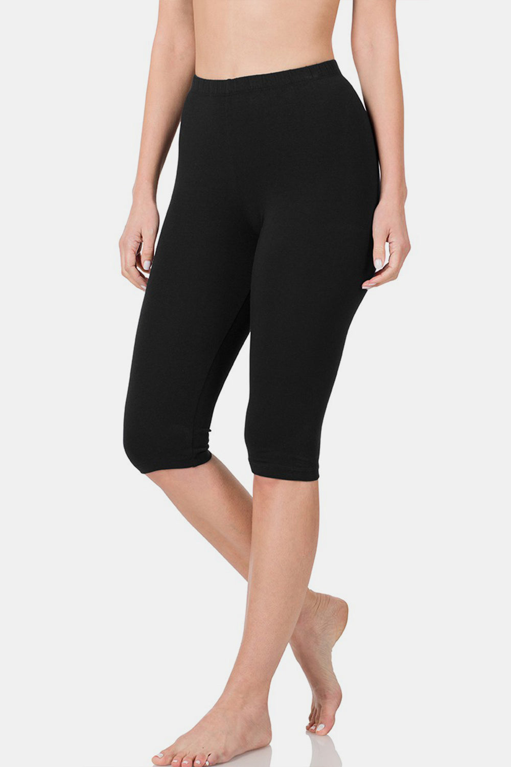 Zenana Activewear High Rise Capri Leggings in Black